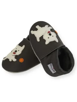 Schwarze Babyschuhe aus Leder für Kleinkinder, rutschfeste Sohlen - Welpenmuster