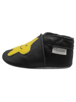 Schwarze Leder Krabbelschuhe für Babys mit rutschfester Sohle – Schleifen-Muster