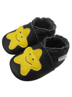 Schwarze Leder Krabbelschuhe für Babys mit rutschfester Sohle – Schleifen-Muster