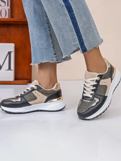 Sneakers in Schwarz/ Beige/ Gold