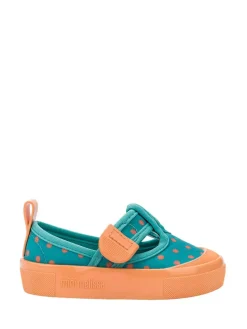 Spangenballerinas in Petrol/ Orange