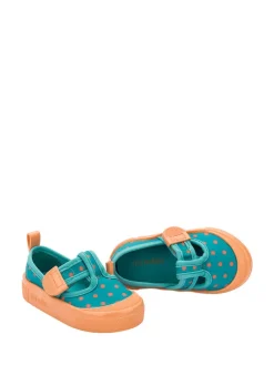 Spangenballerinas in Petrol/ Orange