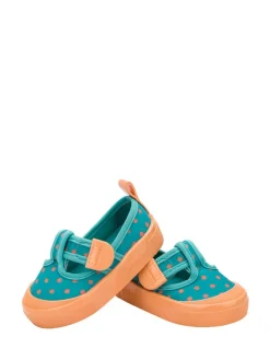 Spangenballerinas in Petrol/ Orange