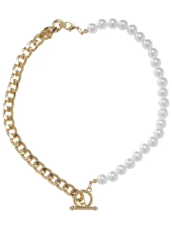 Urban Classics Unisex Half Pearl Exchangable Necklace 2-Pack in gold/gunmetal
