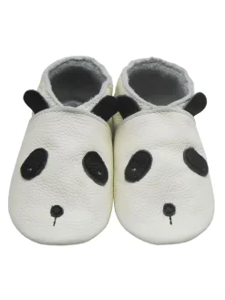 Weiße Baby-Lederschuhe, rutschfeste Sohle - Panda-Muster
