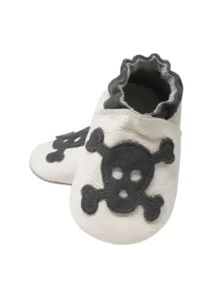 Weiße Babyschuhe aus Leder für Kleinkinder, rutschfeste Sohlen -Totenkopfmuster
