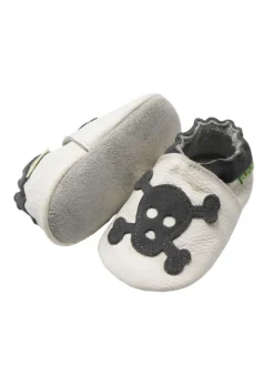 Weiße Babyschuhe aus Leder für Kleinkinder, rutschfeste Sohlen -Totenkopfmuster