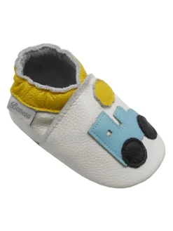 Weiße Leder Krabbelschuhe für Babys mit rutschfester Sohle – Lkw-Muster