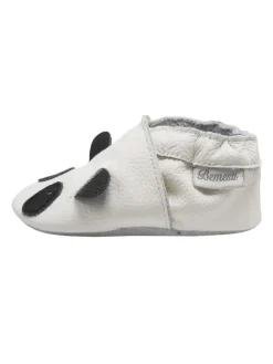 Weiße Leder Krabbelschuhe für Babys mit rutschfester Sohle – Panda-Muster