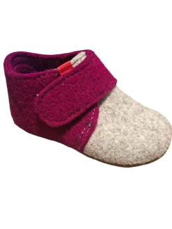 Woll-Hausschuhe in Grau/ Pflaume