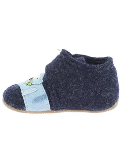 Woll-Hausschuhe "Tiger & Fußball" in Dunkelblau
