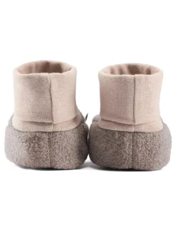 Wollwalk-Krabbelschuhe "Elias" in Hellbraun/ Grau